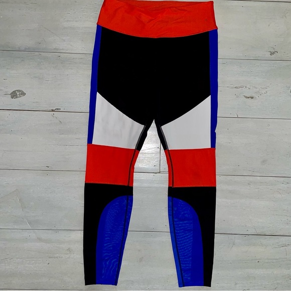 Avia Pants - Avia Women’s Leggings Orange Black White Blue Size L Colorblock Psychedelic Fun